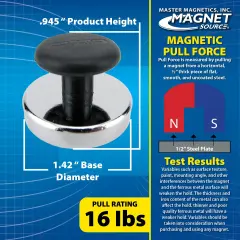 4 Pieces Round Base Magnets with Knob - 1.43" Diameter, 0.98" Total Height with 1" Diameter Knob, 16 Pound Pull, Chrome,HMKR-45X4