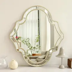 35'' Creative Auspicious Clouds Shape Wall Mirror Golden Rim Decor Accent Mirror