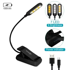 Rechargeable Reading Light, 7 LEDs with 9 Color Temperature 9 Brightness Levels Clip On Book Light for Reading in Bed with Power Indicator for Bookworms (Black)