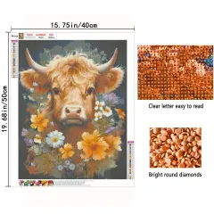 DIY 5D Diamond Painting Art Kits for Adults Highland Cow Diamond Painting Round Drill Art Craft Kits for Home Wall Decor Gifts 16x20inch