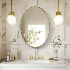 Brushed Gold Oval Mirror for Bathroom Vanity Antirust Aluminum Frame Wall Mirror