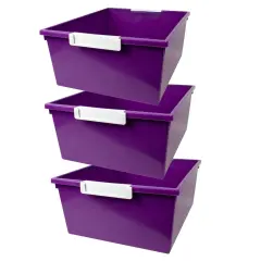 Tattle&reg; Tray with Label Holder, 12 QT, Purple, Pack of 3