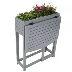 Acacia Wood Folding Table with Planter Box - 30.5" H - Gray