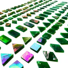 280 Pieces Iridescent Green Mosaic Tiles for Crafts,Mixed 4 Shapes Stained Glass Sheets, Stained Glass Supplies for Mosaic Projects