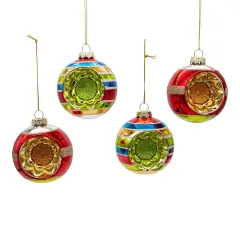 Vintage Tinsel Glass Christmas Ornament - Set of 4