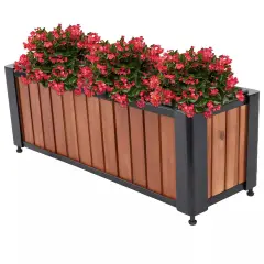 Acacia Wood Slatted Planter Box with Removable Insert