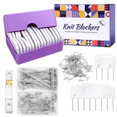 130 Pcs Knit Blockers Kits, Blocking Knit Combs Pins Set for Knitting, Knitting Tools Knitter Crochet, with Flexible Tape Measure Ruler, Silver T-Pins for Sewing Lace or Needlework Projects Device