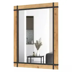 30" x 40" Wall Mounted Rectangular Mirror Wood Frame Farmhouse Decor for Bedroom