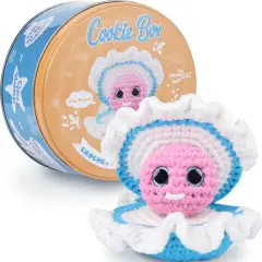Cookie Box Crochet Kit for Beginners - Learn to Craft Amigurumi Stuffed Animals - Knitting Gift for Kids (13+) and Adults - Beginner-Friendly Yarn - Stitch-by-Stitch Video Tutorial - Oyster Pearl