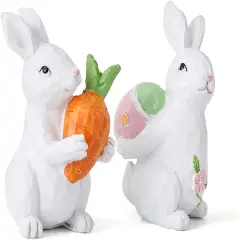Easter Bunny Decorations - Easter Bunny Decor - Easter Spring Bunnies Figurines with Egg and Carrot - Tabletop Ornaments for Home Farmhouse Gifts - 4 ince 2pc