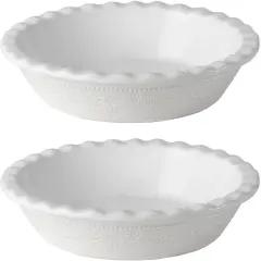9 Inch Ceramic Pie Dish, Deep Dish Pie Pan with Lace Emboss, Ruffled Pie Plate for Baking