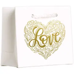 Pack/6: Love Heart on White Gift Bag - 5 x 2 x 4"