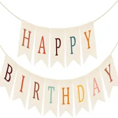 Happy Birthday Burlap Banner (white)