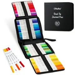 Ohuhu Markers for Adults Coloring Books 80 Colors Coloring Markers Pens for Journaling Water-Based Dual Tips Extra Fine & Brush Art Markers for Calligraphy Lettering Card-making