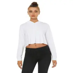 Bella + Canvas&reg; Women&rsquo;s Cropped Hooded Long Sleeve Top Solid White Triblend
