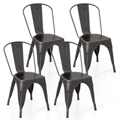 Set of 4 Metal Dining Chairs with Removable Backrest and Anti-slip Pads Gun Color