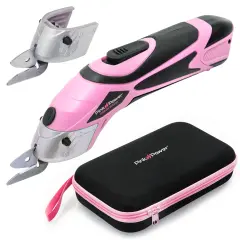 Pink Power Electric Fabric Scissors Box Cutter for Crafts, Sewing, Cardboard, Carpet, & Scrapbooking - Heavy Duty Professional Cutting Tool - Pink Cordless Electric Scissors Fabric Cutter w/ Storage Case