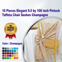 10 Pieces Elegant 9.5 by 108 inch Pintuck Taffeta Chair Sashes Champagne