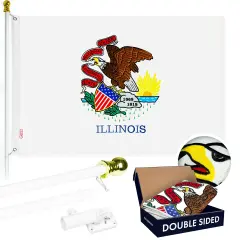 G128 - 6 Feet Tangle Free Spinning Flagpole (White) Illinois Double Sided Brass Grommets Embroidered 3x5 ft (Flag Included) Aluminum Flag Pole