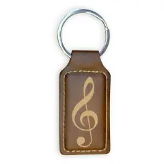 Keychain - Rectangle - Treble Clef Note - Leather Rustic/Gold