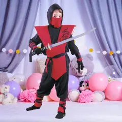 Ninja Complete Red Costume for Kids with Mask and Full Warrior Set