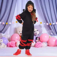 Girls Ninja Kigarumi Costume Fleece Pajama Play Outfit with Foam Sword