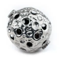The Bead Chest Jumbo Hollow Hammered Silver Bead (34mm)