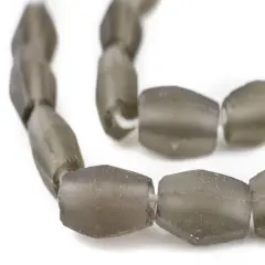 The Bead Chest Groundhog Grey Faceted Cylinder Java Recycled Glass Beads (20x12mm)