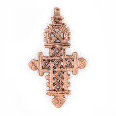 Copper Coptic Cross Pendant (86x50mm): Authentic Ethiopian East African Design for Jewelry & Necklace Making