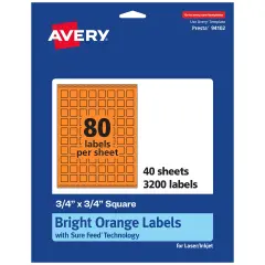 Avery Bright Orange Paper Labels, 0.75" x 0.75" Square