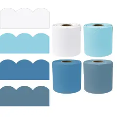 Carson Dellosa 260Ft Ocean Waves Boho Classroom Bulletin Board Borders, 4 Rolls of Scalloped White & Blue Bulletin Board Border, Bulletin Board, Boho D&eacute;cor, Office D&eacute;cor, Summer D&eacute;cor, Classroom D&eacute;cor