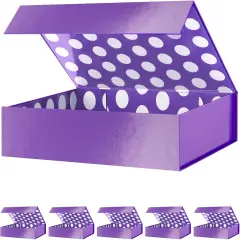 6 Gift Boxes 11x7.8x2.3 Inches, Mother's Day Purple Gift Boxes with Lids for Presents, Magnetic Closure Gift Boxes, Shirt Gift Boxes for Clothes (Glossy Metallic Purple, Polka Dot Design Inside)