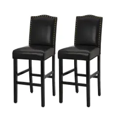 Set of 2/4 Bonded Leather High-back Barchair with Studded Decor