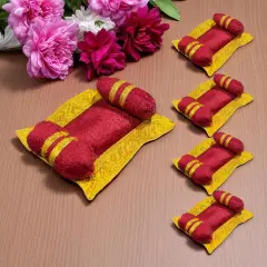 4x Mini Laddu Gopal Velvet Asan Takiya Pillow Set for Lord Ganesha, Krishna, Kanha Ji, Bal Gopal God Goddess Idol Soft Mattress Cushion/gadda Bed Cum Aasan Set (3x2.25 Inch) Maroon