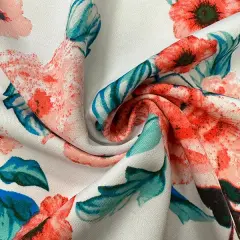 Coral Multi Floral Print Scuba Knit Fabric By the Yard