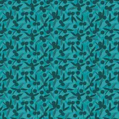Teal Dahlias at Dusk Leaf & Berries Silhouettes Cotton 44"/45" Fabric Per Yard