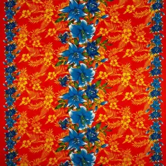 1 Yard Triple Lily Border Tropical Flowers & Leaves Rayon Fabric 36" L x 45" W Orange/Blue