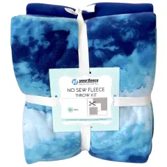 Blue Watercolor Anti-Pill Premium No-Sew Throw Fleece Fabric Kit (72x60) (Royal Blue)