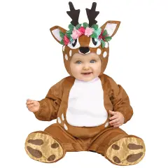Oh Deer Toddler Costume Brown Footed Jumpsuit Hood and Antlers