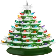 15in Ceramic Christmas Tree Pre-Lit Tabletop Holiday Tree with Star Topper and Multicolored Bulbs Frosted W