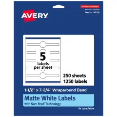 Avery Matte White Wraparound Labels with Sure Feed, 1-1/2" x 7-3/4"