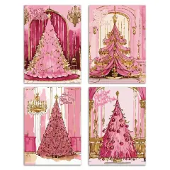 Pink and Gold Christmas Greeting Cards &ndash; Boxed Set of 24 Glamorous Holiday Notecards Featuring Lavish Christmas Tree Designs, Blank Inside with Envelopes Included