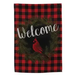 Welcome Cardinal Buffalo Check Garden Flag