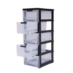 Large Stackable Storage Cabinet Transparent Dress Organizer 5-Drawers PP Plastic