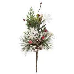 12&rdquo; High Country Snowy Pine Sugar Berry and Snowflake Pick with Sturdy Brown Wrapped Stem