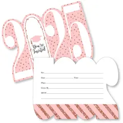 Big Dot of Happiness Rose Gold Grad - Shaped Fill-In Invitations - 2025 Graduation Party Invitation Cards with Envelopes - Set of 12