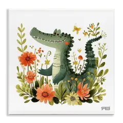 Stupell Industries Floral Happy Alligator Wall Plaque Art Design by Roozbeh Bahramali