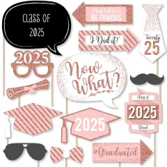 Big Dot of Happiness Rose Gold - 2025 Graduation Party Photo Booth Props Kit - 20 Count