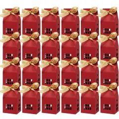 Wrapables House Shaped Gift Boxes with Ribbons for Weddings, Housewarming, Cookies, Candies, Treats, Party Favors (Set of 24), Red
