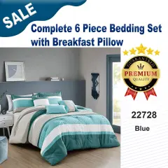Complete 6 Piece Bedding Set with Breakfast Pillow